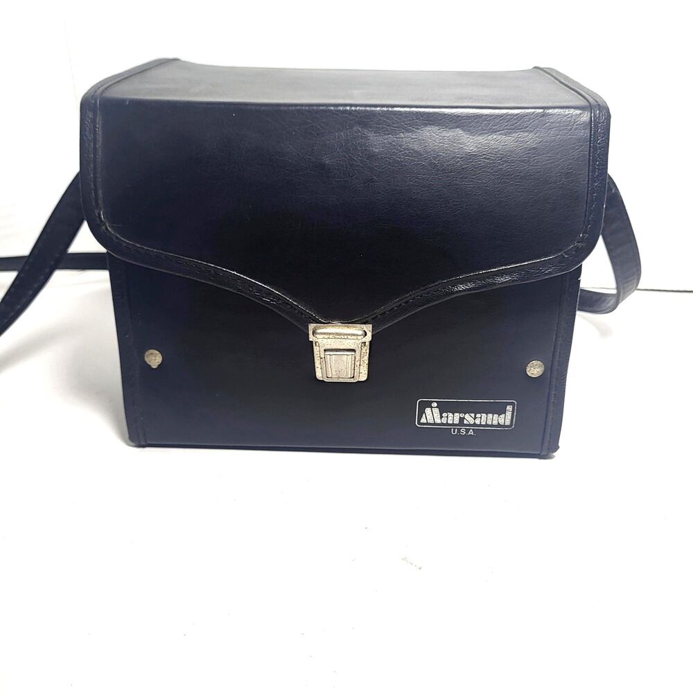 Vintage Marsand Camera Carrying Case with Shoulder Strap, Black With Green Linin